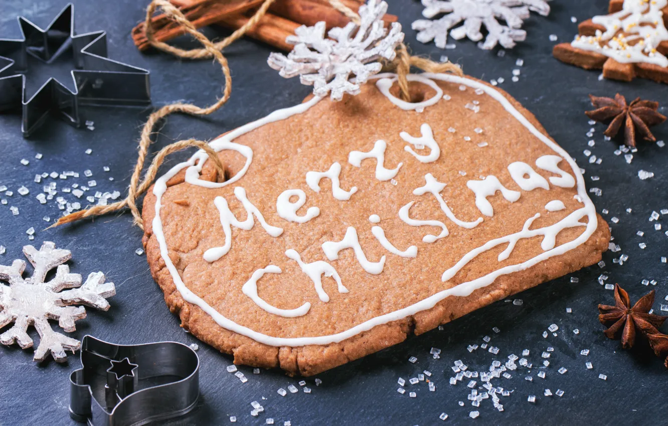 Фото обои снежинки, печенье, Christmas, глазурь, пряник, decoration, Merry, Рождество. Новый Год