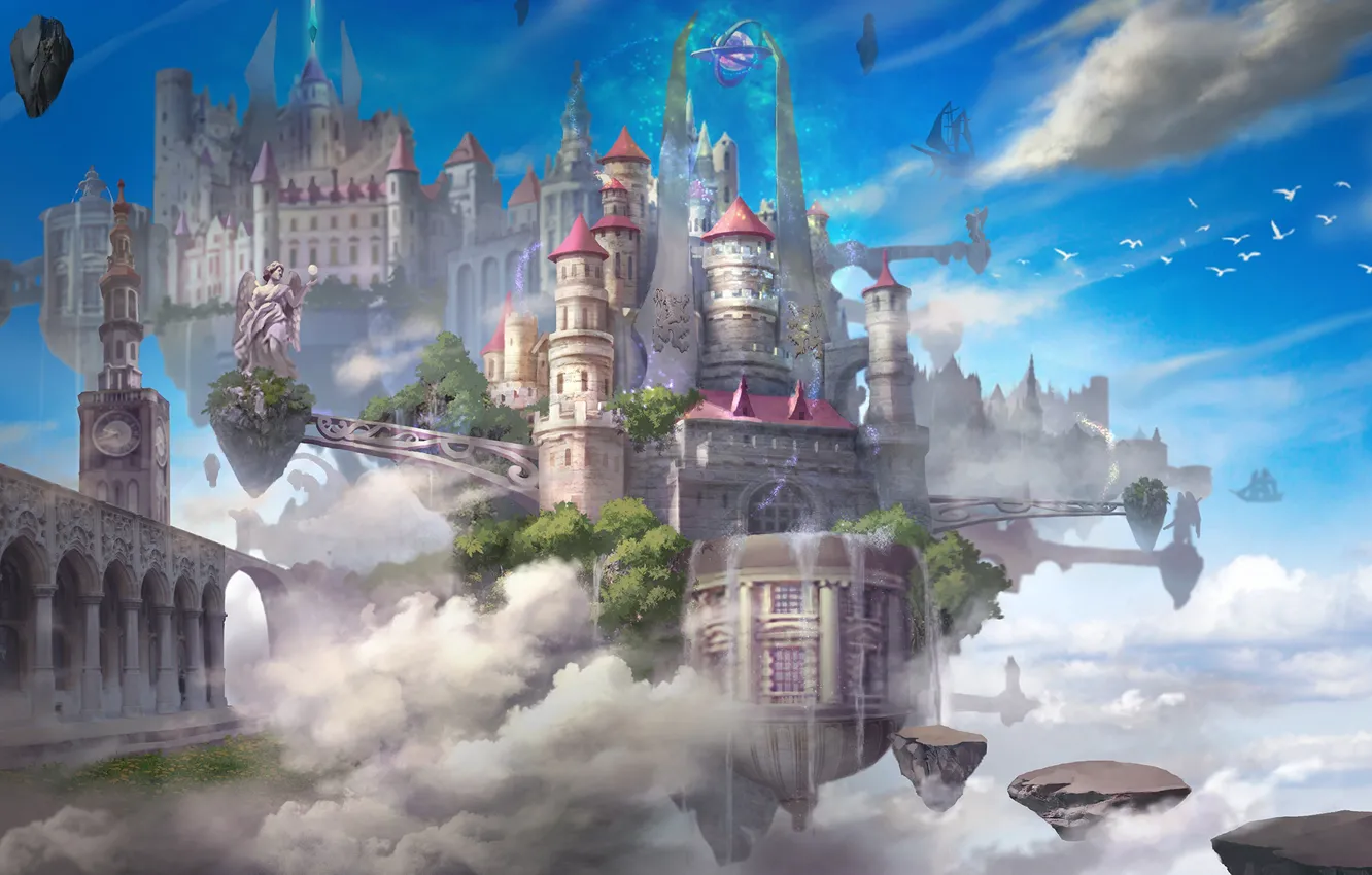 Фото обои замок, магия, парит