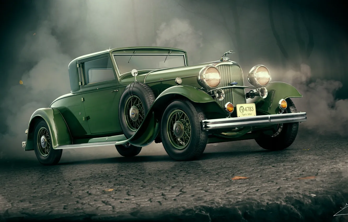 Фото обои дым, автомобиль, 1932 Lincoln KB Coupe