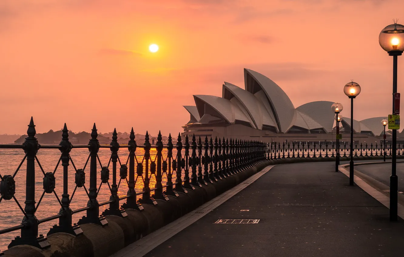 Фото обои Sunrise, Sydney, opera house, harbour bridge