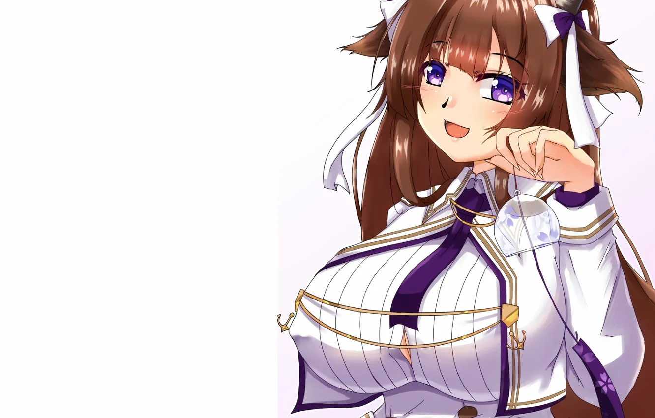 Фото обои girl, sexy, horns, long hair, brown hair, boobs, animal ears, anime