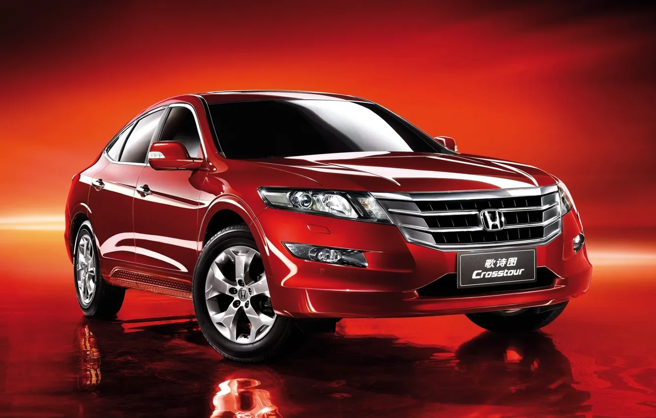 Фото обои красный, отражение, honda, хонда, передок, accord, аккорд, универсал