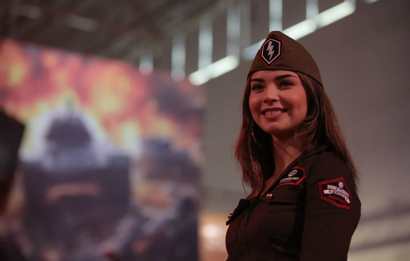 Фото обои улыбка, Девушка, world of tanks, wargaming