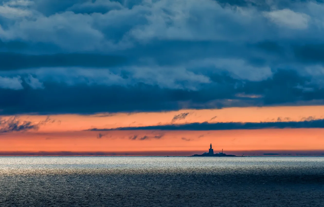 Фото обои море, закат, маяк