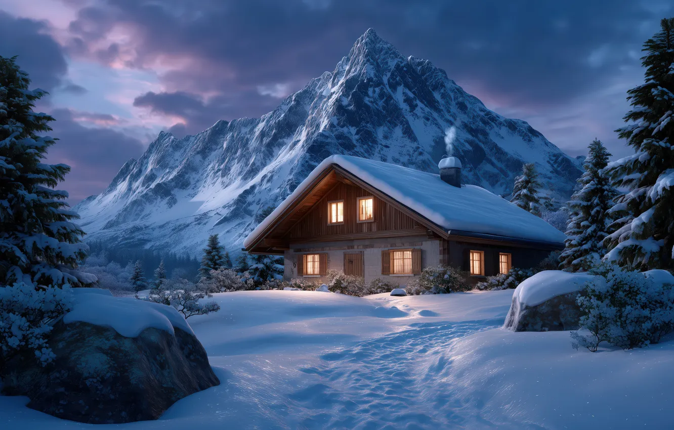 Фото обои зима, иней, дорога, поле, лес, небо, облака, свет