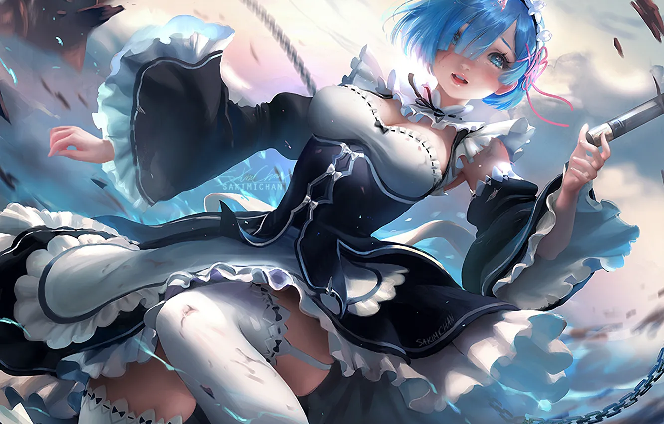 Фото обои девушка, anime, art, sakimichan, rem, re zero kara hajimeru isekai seikatsu