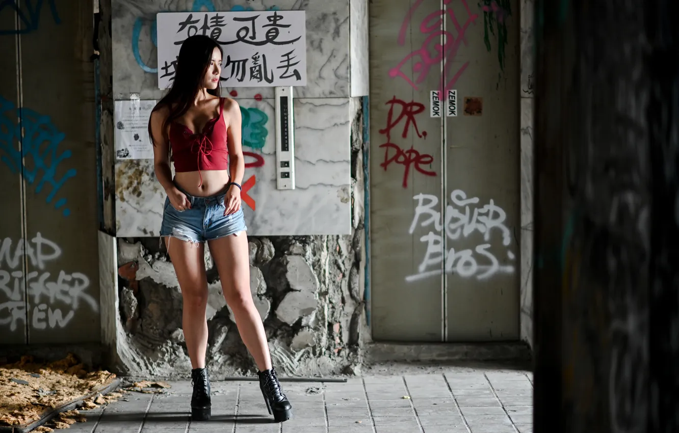 Фото обои dark, Asian, long hair, model, women