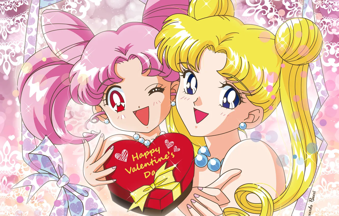 Фото обои конфеты, сердечки, Bishoujo Senshi Sailor Moon, Chibiusa, валентинов день, Tsukino Usagi