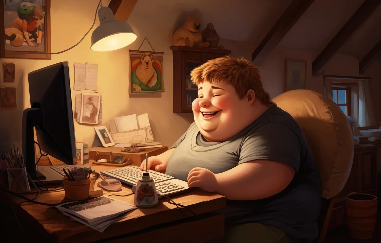 Фото обои computer, fat, teenager