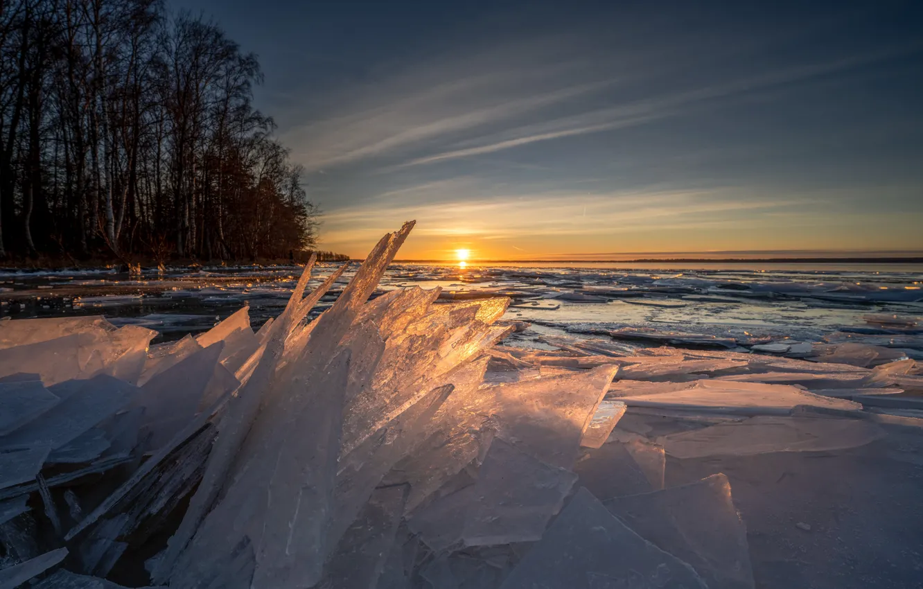 Фото обои лед, зима, солнце, снег, льдины