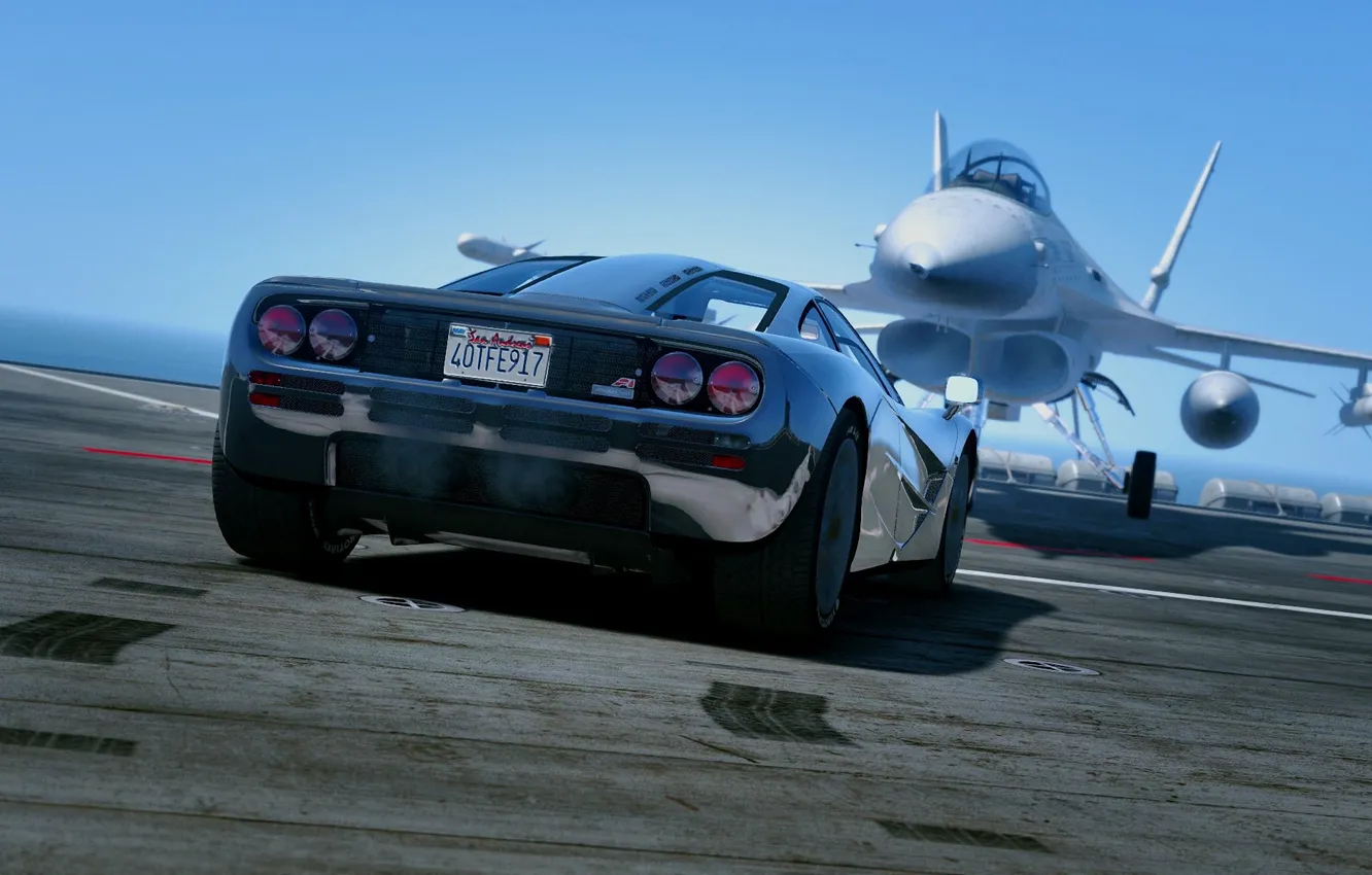 Фото обои машина, океан, чёрный, McLaren, истребитель, сзади, суперкар, 1993