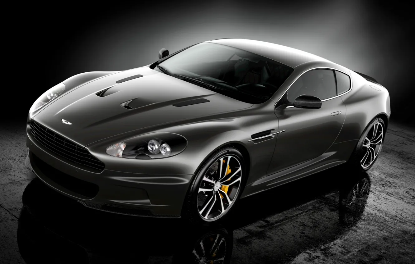 Фото обои отражение, чёрный, Aston Martin, DBS, суперкар, полумрак, Ultimate, передок