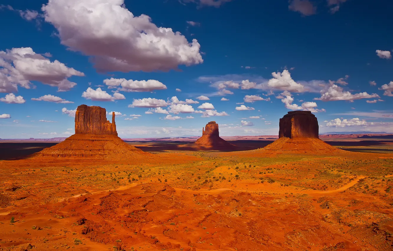 Фото обои небо, облака, скалы, пустыня, США, Долина монументов