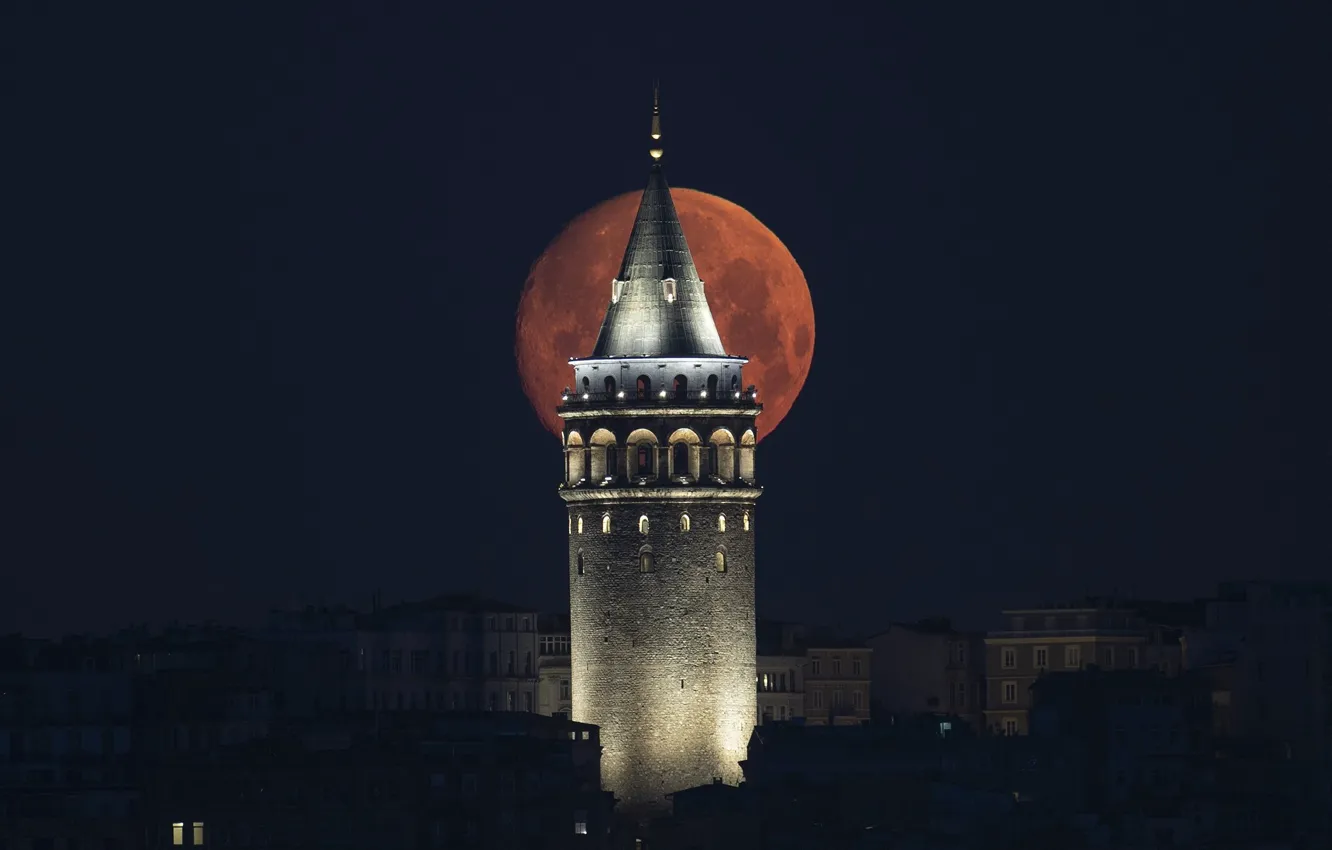 Фото обои moon, turkey, istanbul, Galata Tower