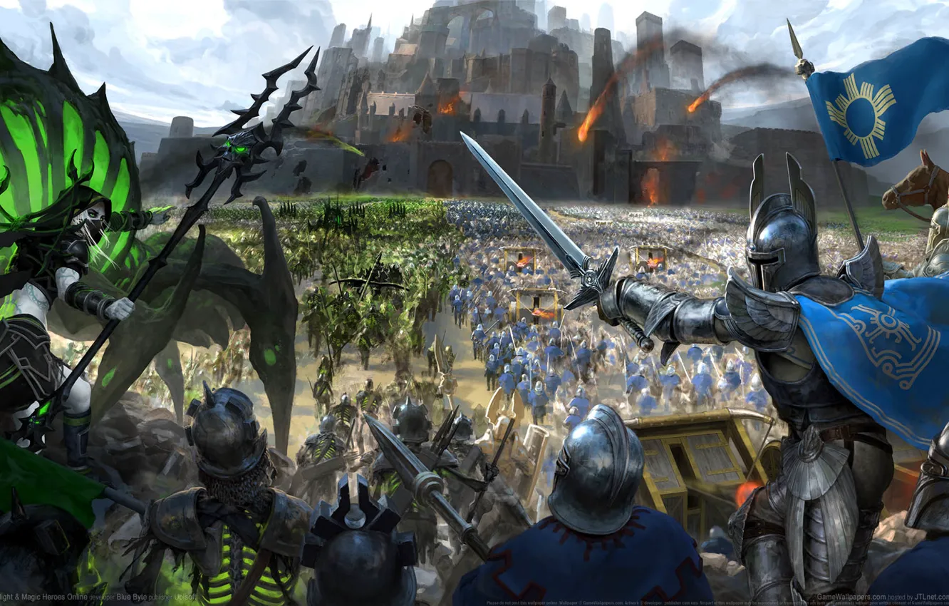 Фото обои замок, фэнтези, воины, войска, game wallpapers, осада, Might &amp; Magic Heroes Online, HOMM