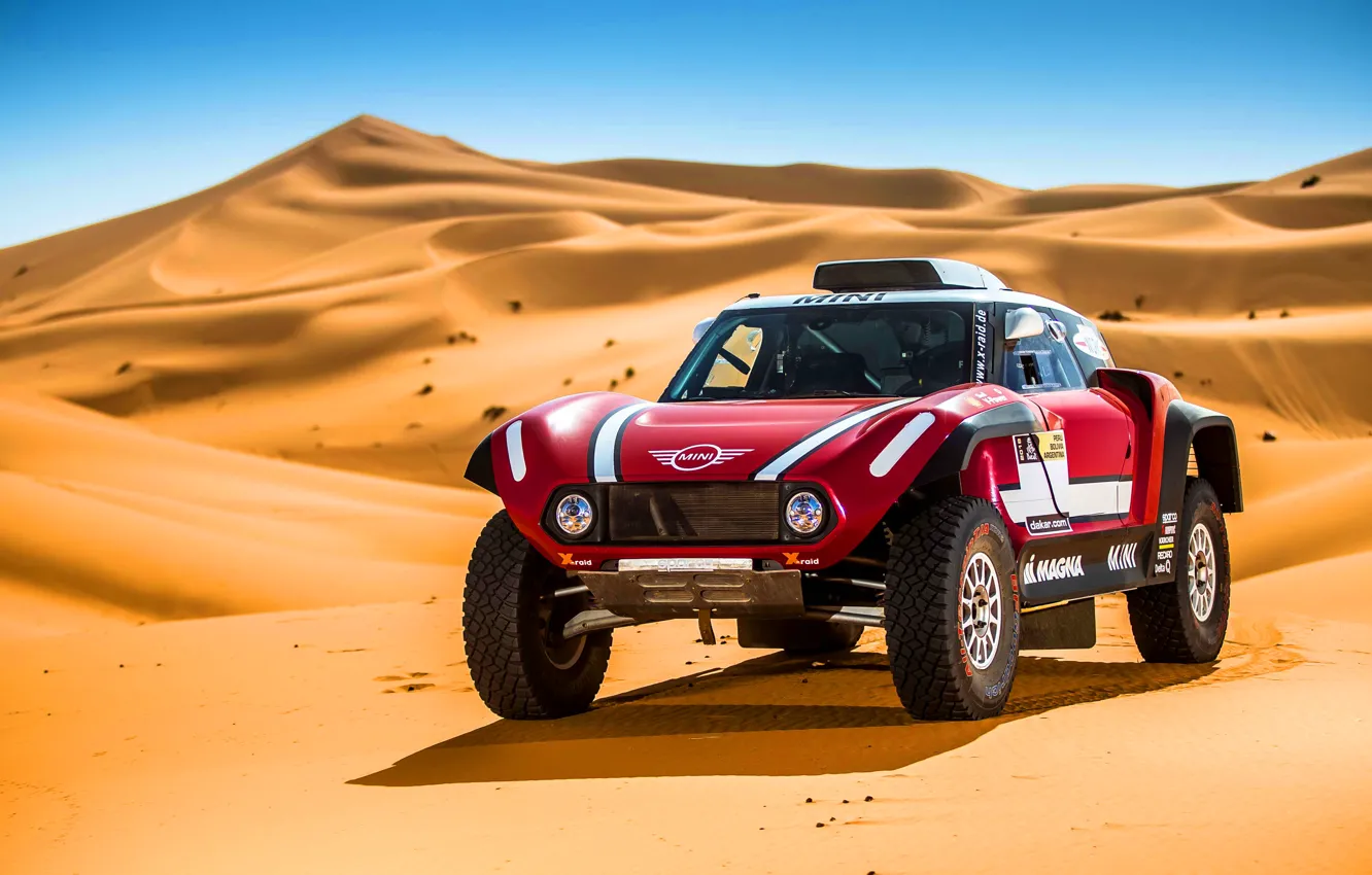 Фото обои Песок, Авто, Mini, Спорт, Пустыня, Машина, Rally, Dakar