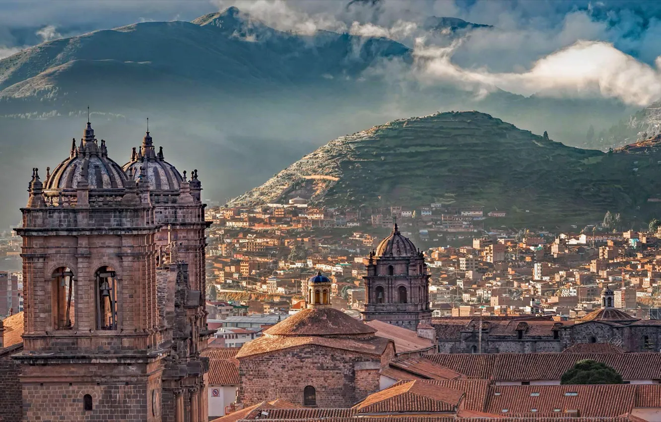 Фото обои горы, архитектура, история, Перу, наследие ЮНЕСКО, Перуанские Анды, город Куско, Конкиста