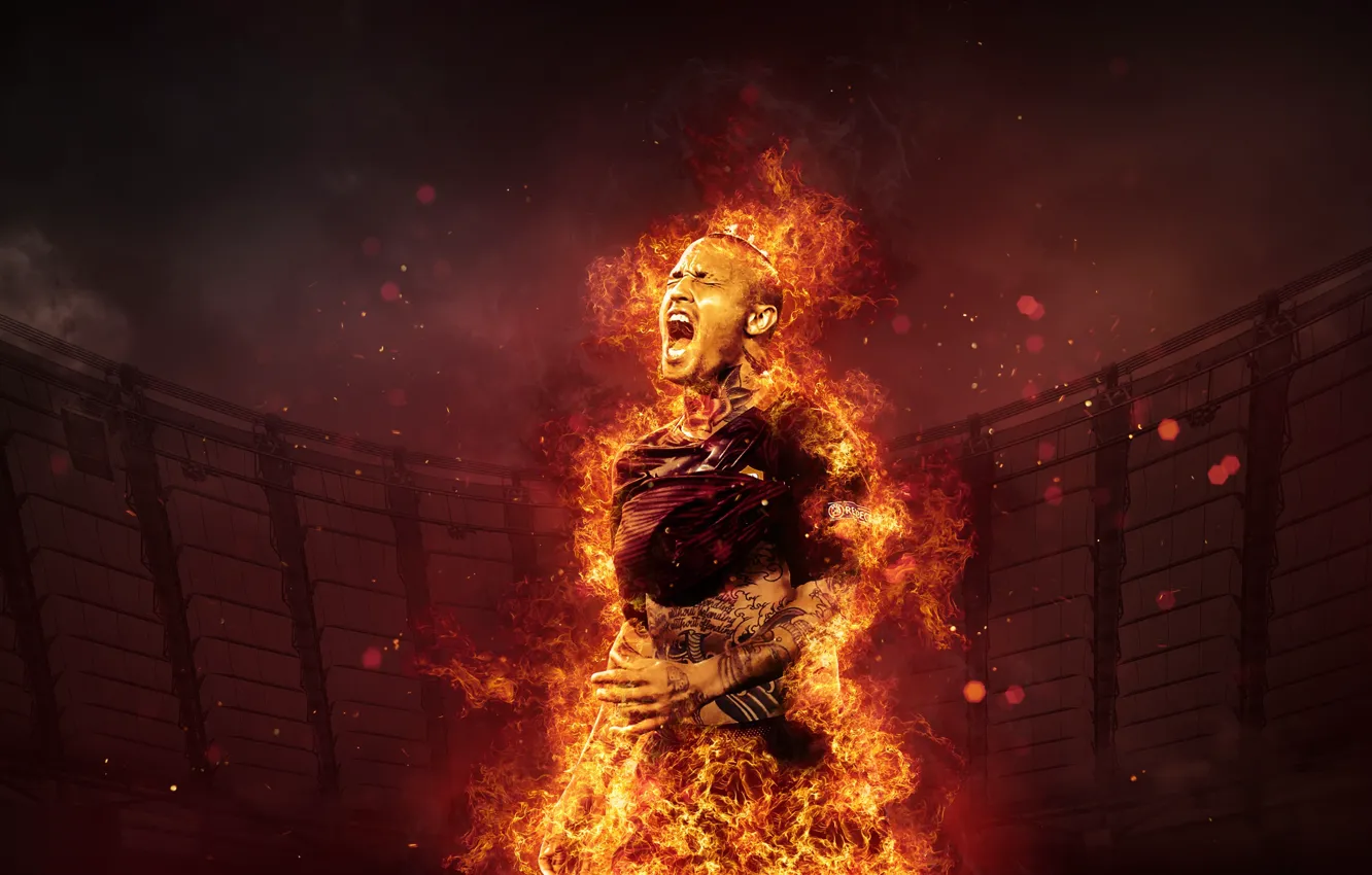 Фото обои wallpaper, sport, fire, stadium, football, player, AS Roma, Stadio Olimpico