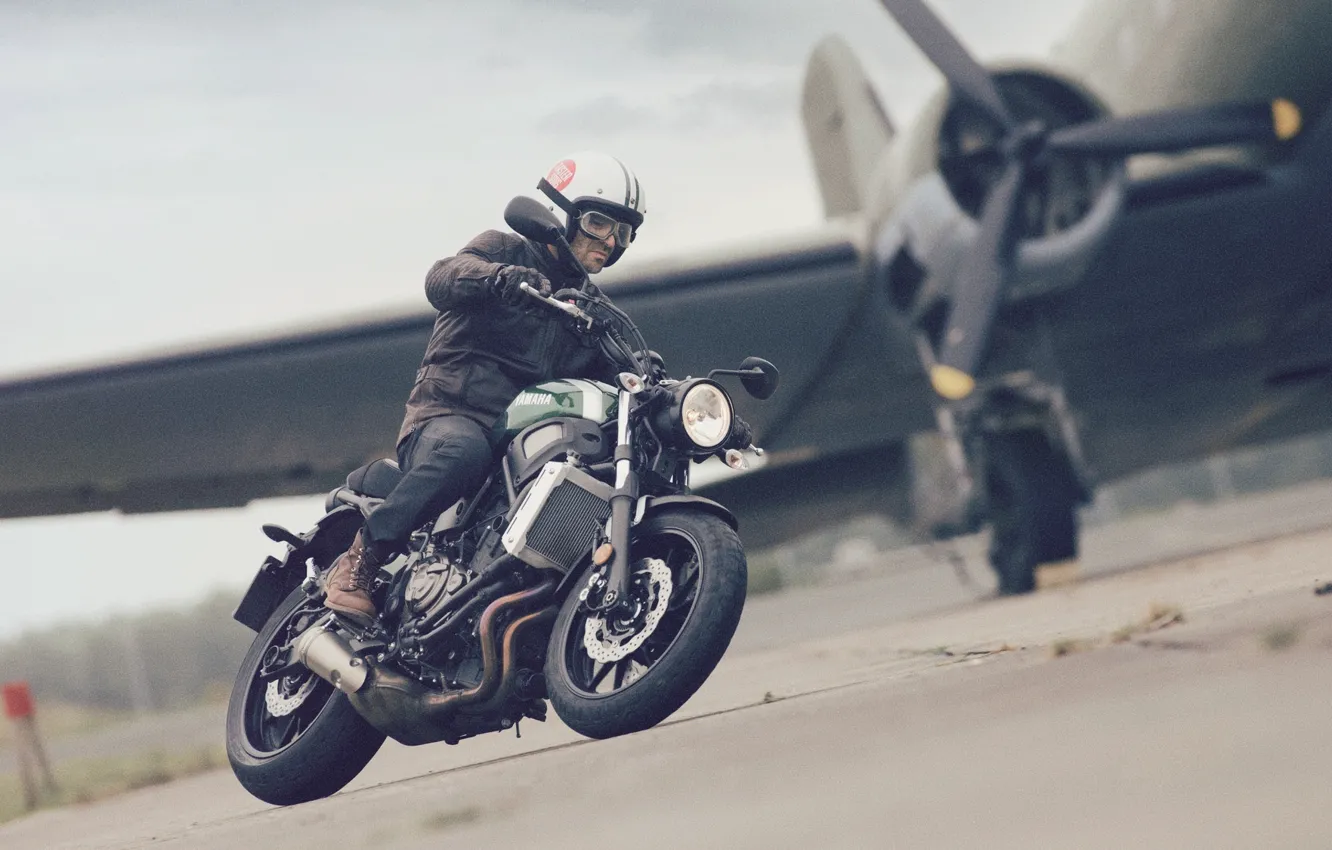 Фото обои самолет, green, Yamaha, moto, style, sportclassic, XSR