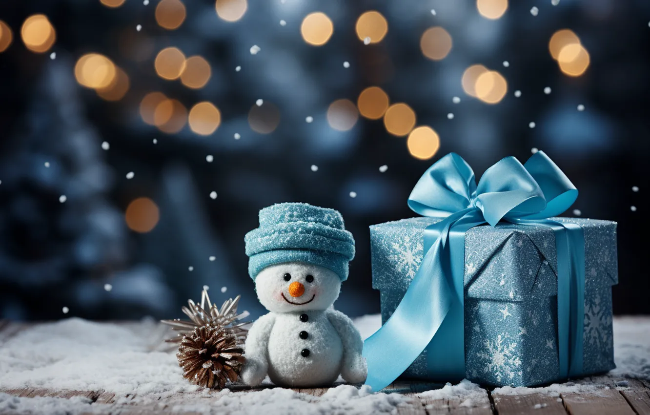 Фото обои зима, снег, украшения, снежинки, Новый Год, Рождество, снеговик, new year