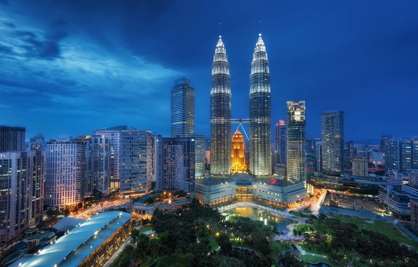 Фото обои night, Малайзия, Kuala Lumpur, Blue Hour, Malaysia, Куала-Лумпур