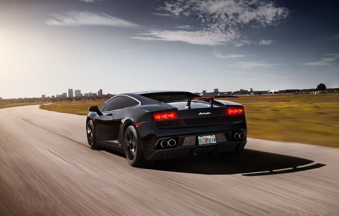 Фото обои дорога, черный, скорость, Lamborghini, Gallardo, black, LP560, ламборгини