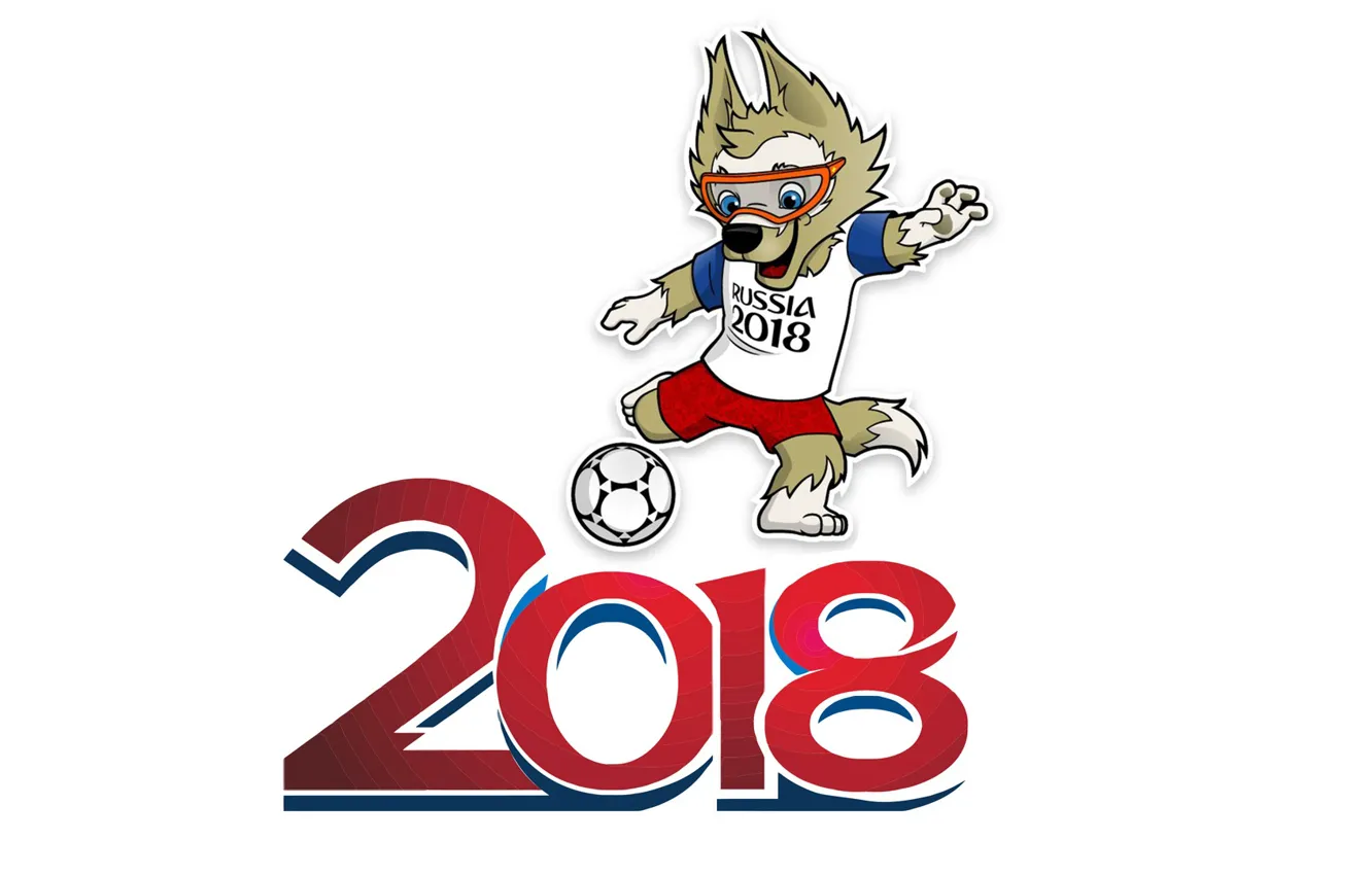 Фото обои ЧМ 2018, забивака, символ чм 2018, волк-футболист, Чемпионат мира по футболу в России 2018