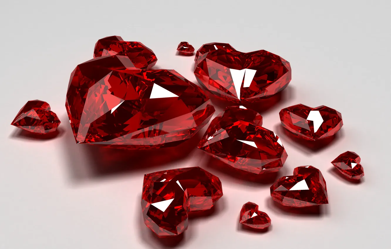Фото обои стекло, украшения, красный, камни, праздник, сердца, бриллианты, сердечки