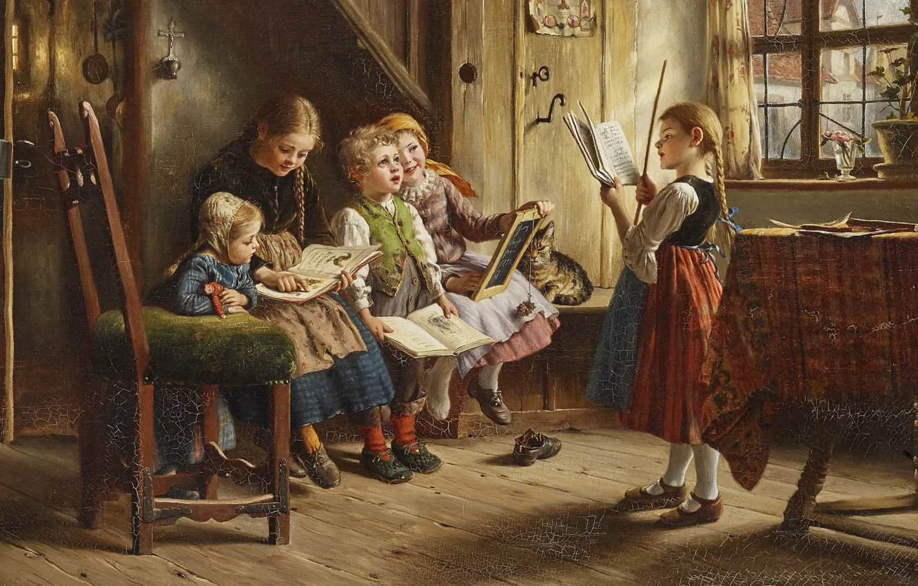 Фото обои German painter, немецкий живописец, Иоганн Вильгельм Шютце, Johann Wilhelm Schütze, Kinderschule, Вильгельм Шютце, Wilhelm Schütze, …