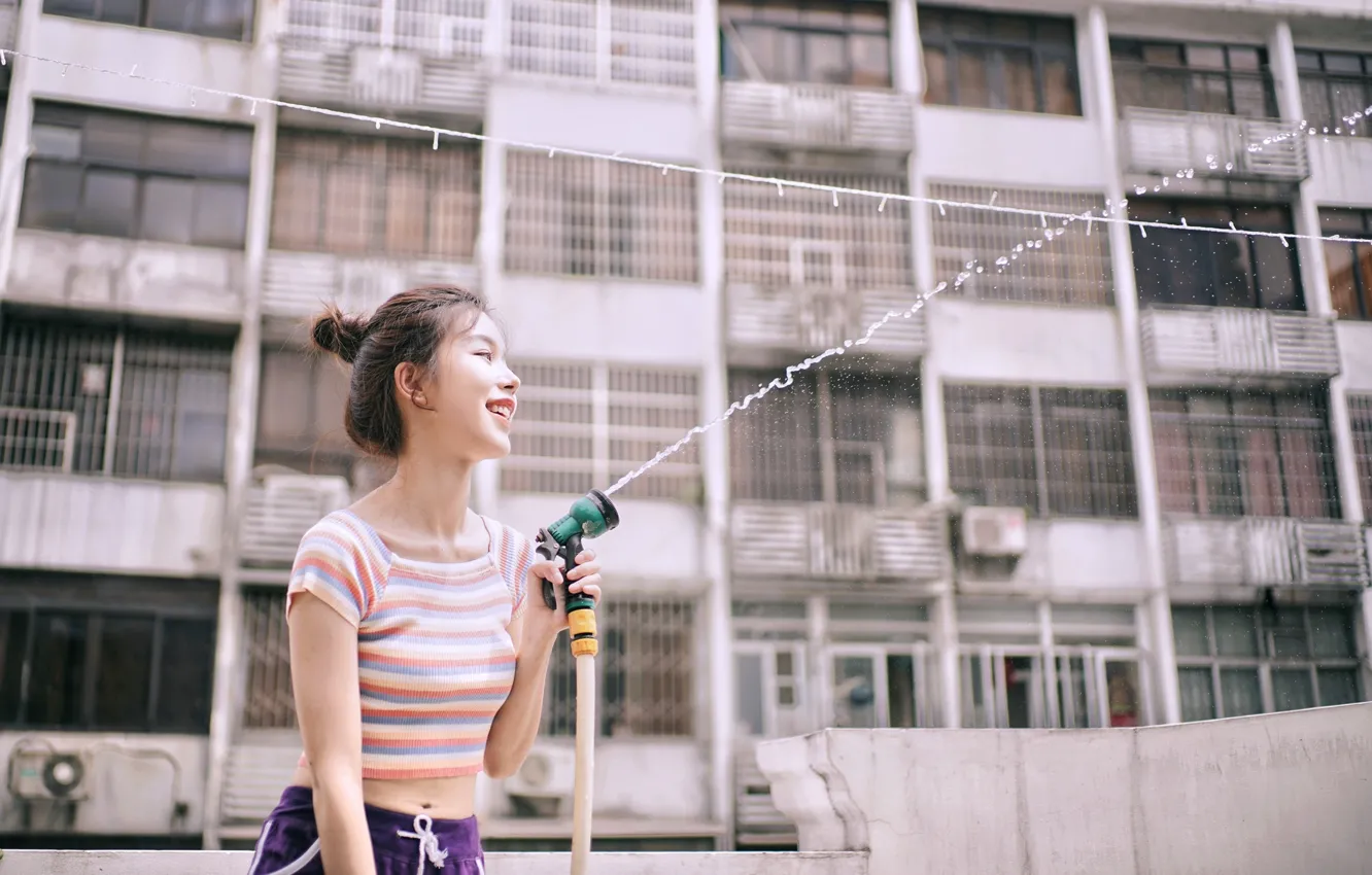 Фото обои Beautiful, Asian, Model, Smile, Woman, Building, Pretty, Japanese