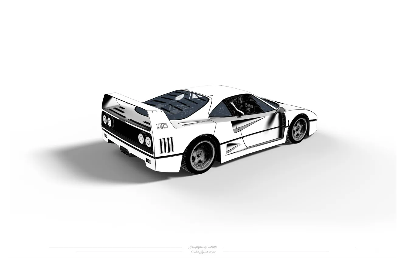 Фото обои Авто, Минимализм, Белый, Машина, Фон, Ferrari, F40, Арт
