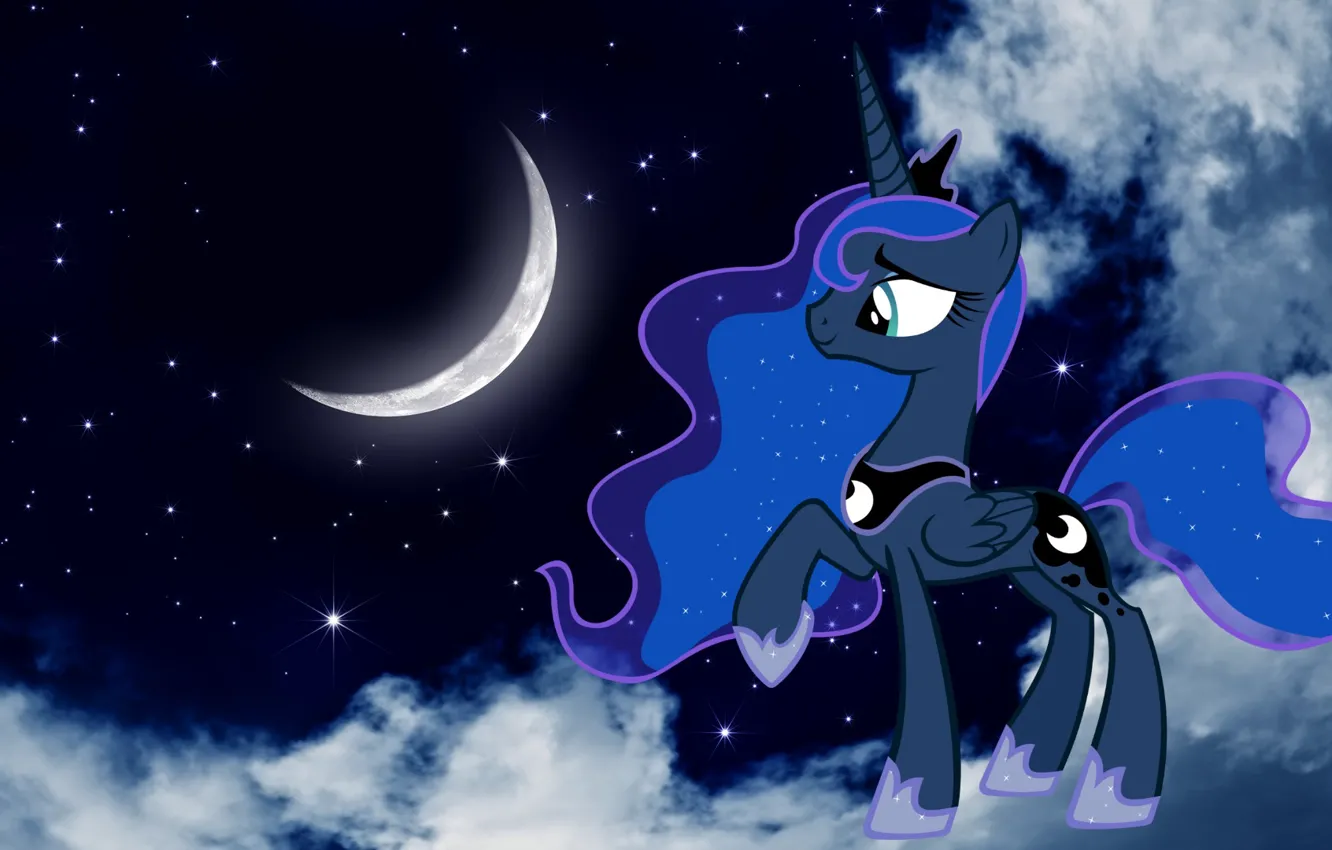 Фото обои звезды, ночь, Луна, пони, мультфильмы, принцессы, ночное небо, My little pony