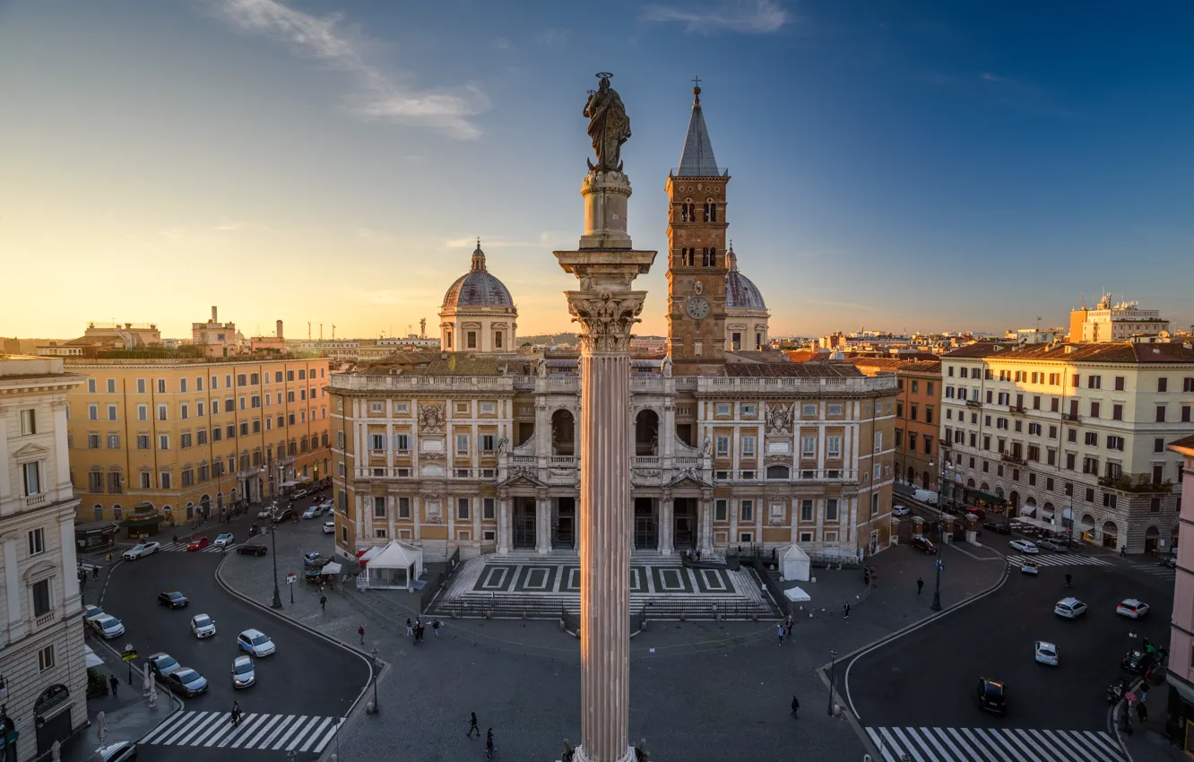 Фото обои здания, дома, площадь, Рим, Италия, церковь, Italy, колонна