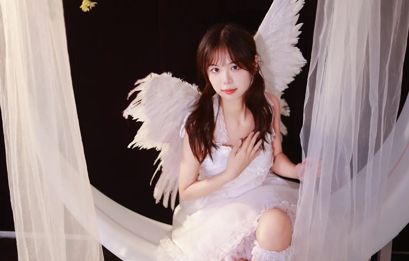 Фото обои Beautiful, Asian, Model, Angel, Woman, Cute, Pretty, Wings