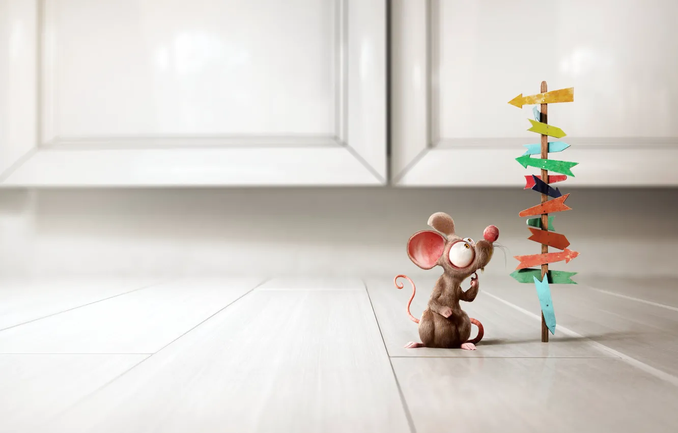 Фото обои ситуация, минимализм, мышка, арт, выбор, Little Rat, Bruno Tornisielo