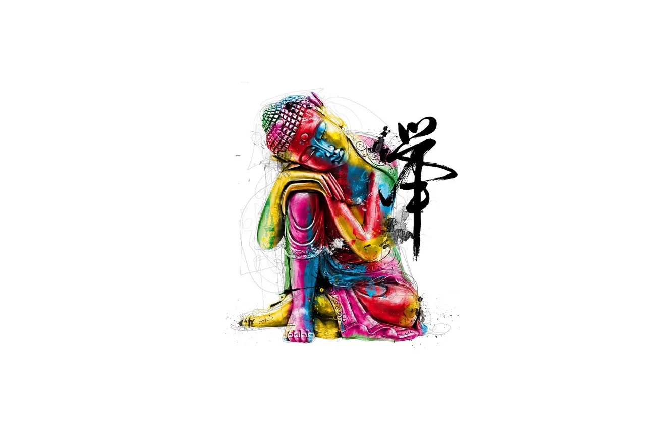Фото обои краски, иероглиф, будда, умиротворение