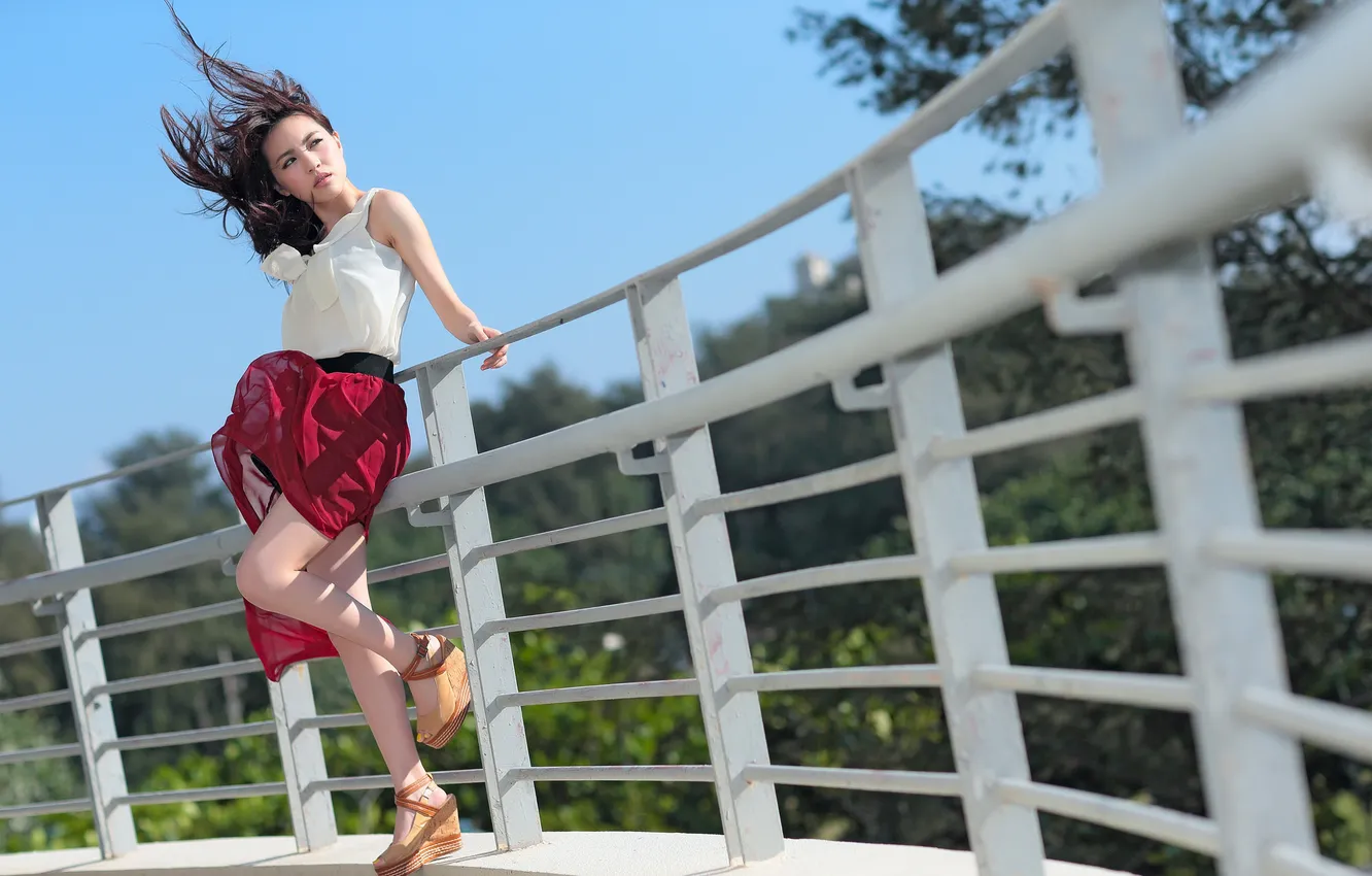 Фото обои лето, девушка, лицо, ветер, ножки, азиатка