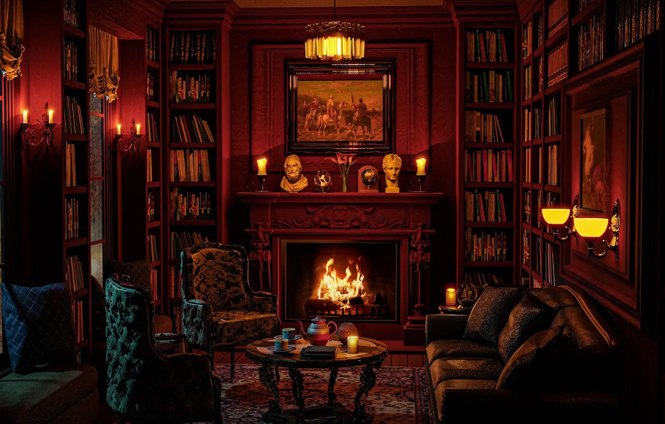 Фото обои lights, classic, palace, fireplace