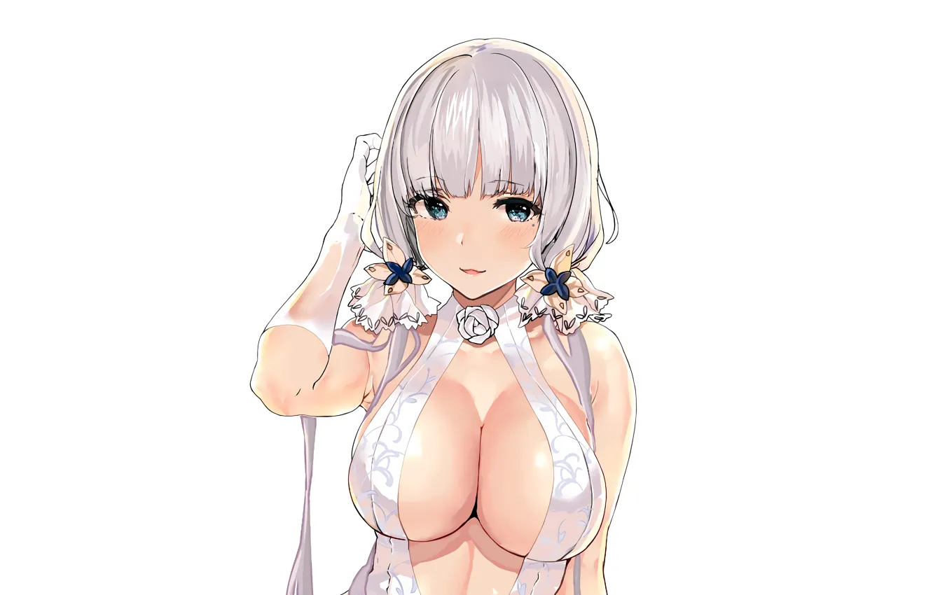Фото обои girl, sexy, cleavage, long hair, dress, boobs, anime, blue eyes