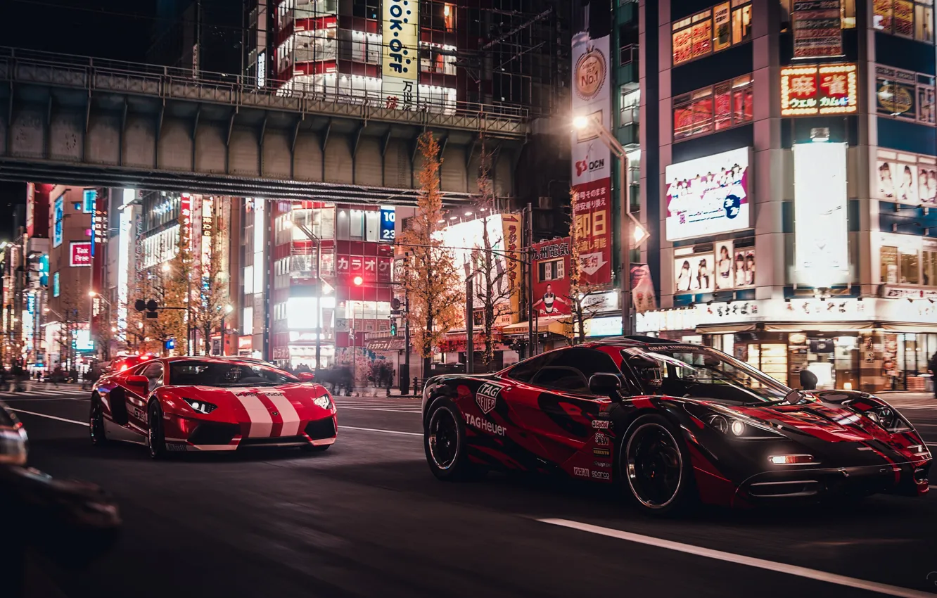 Фото обои гонка, Lamborghini, Токио, Tokyo, Aventador, McLaren F1, Gran Turismo