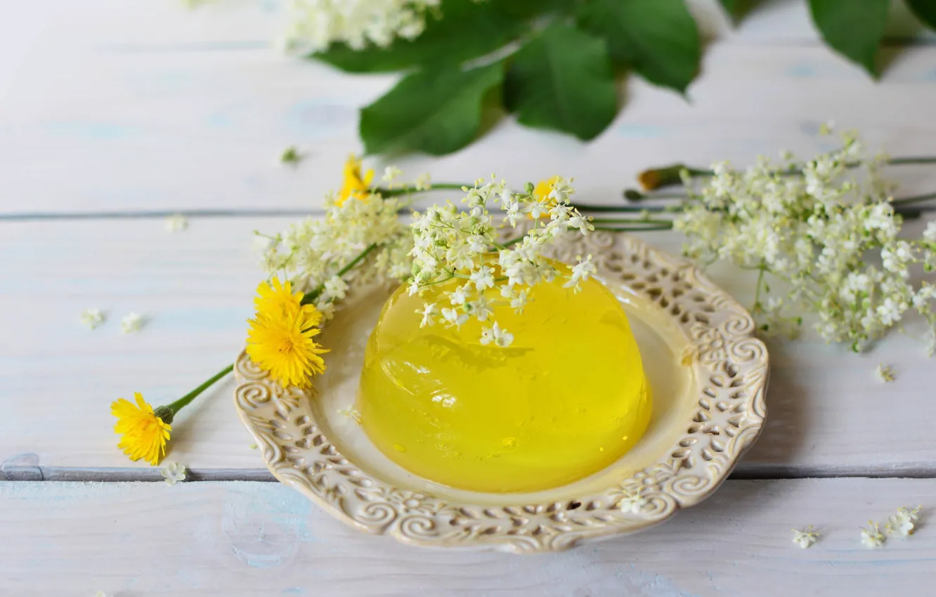 Фото обои цветы, лимон, десерт, вкусно, желе