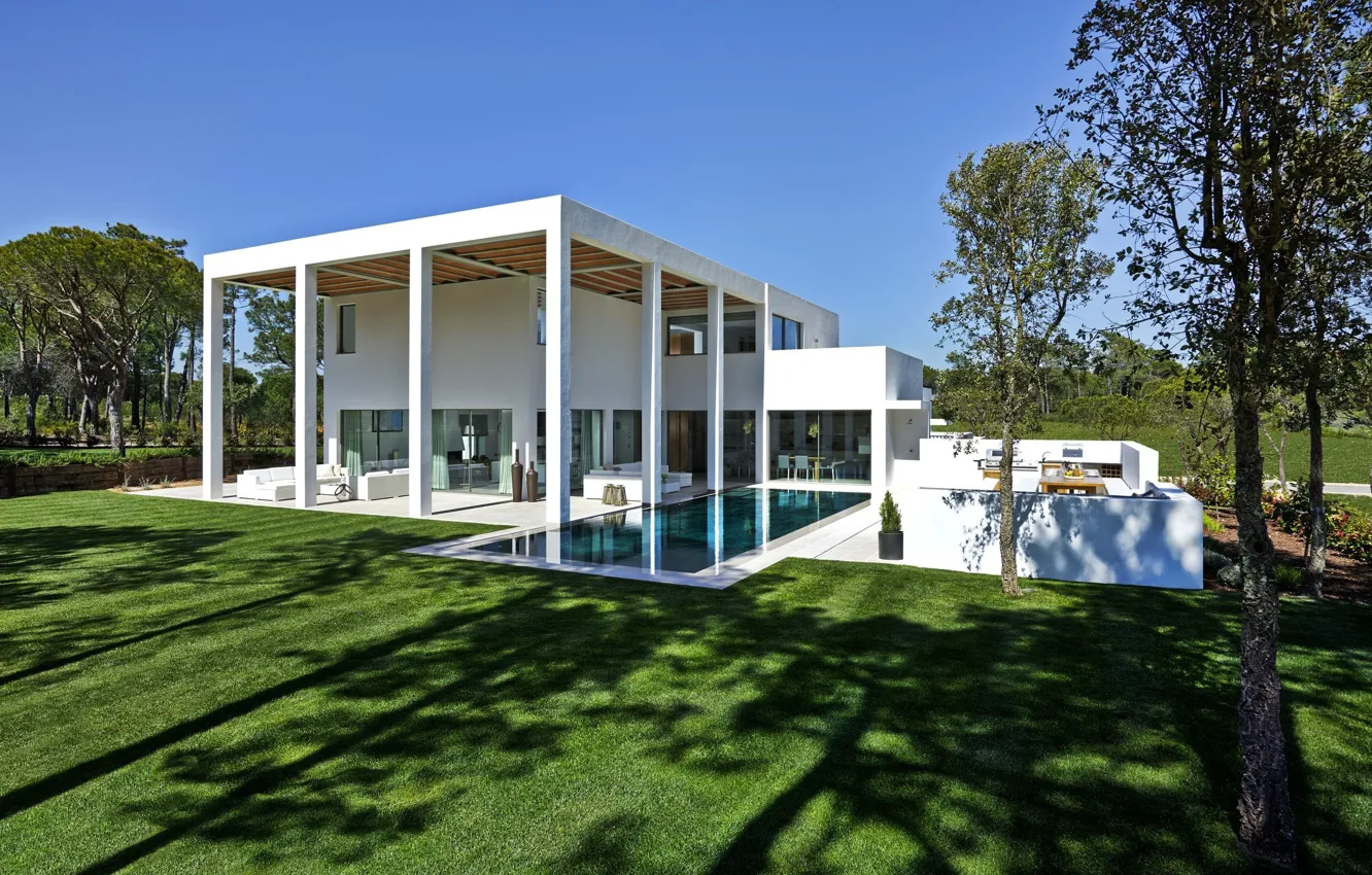 Фото обои вилла, бассейн, архитектура, терраса, Quinta do Lago, by de Blacam and Meagher Architects, San Lorenzo …