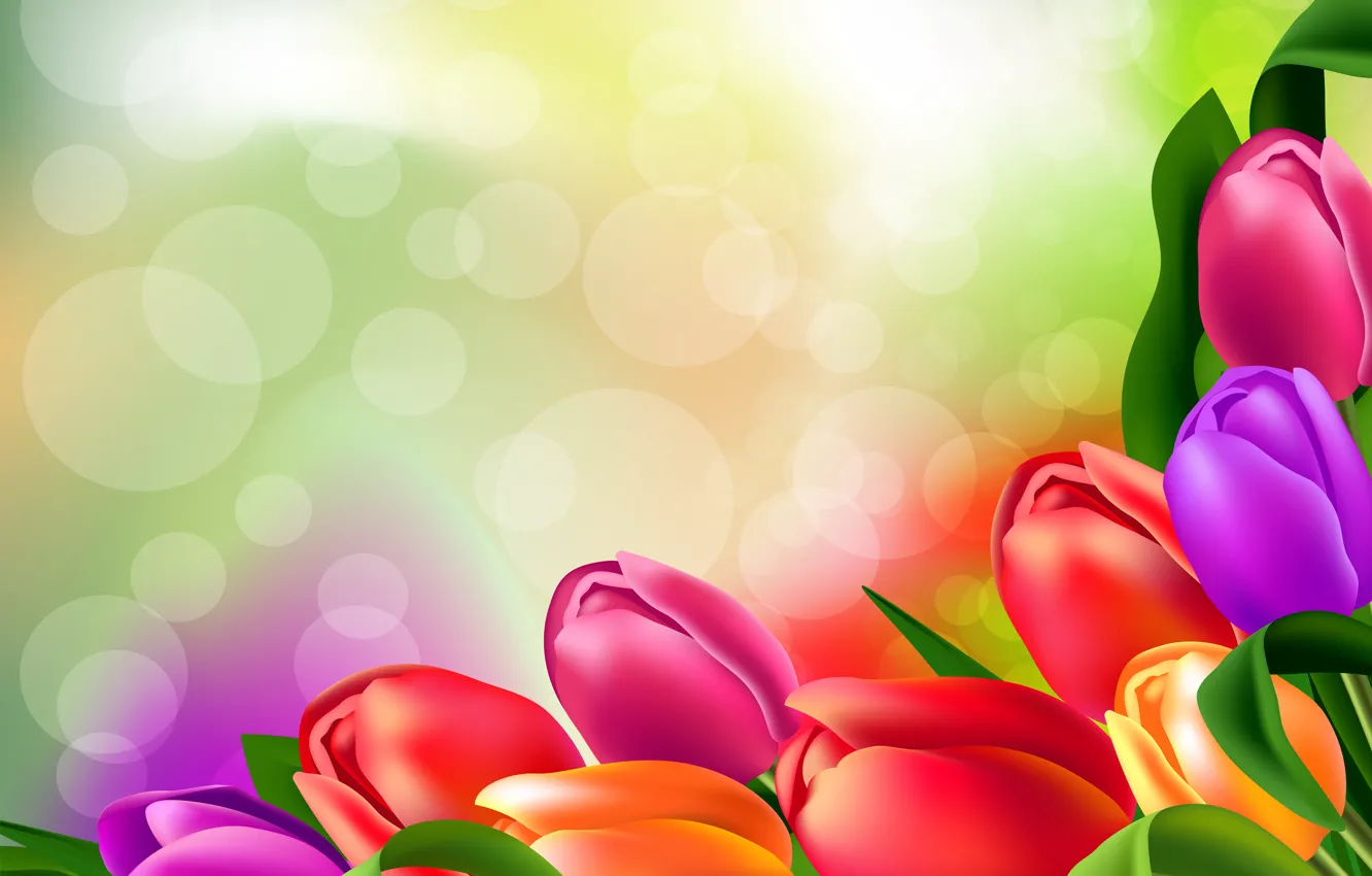 Фото обои цветы, рисунок, тюльпаны, яркость