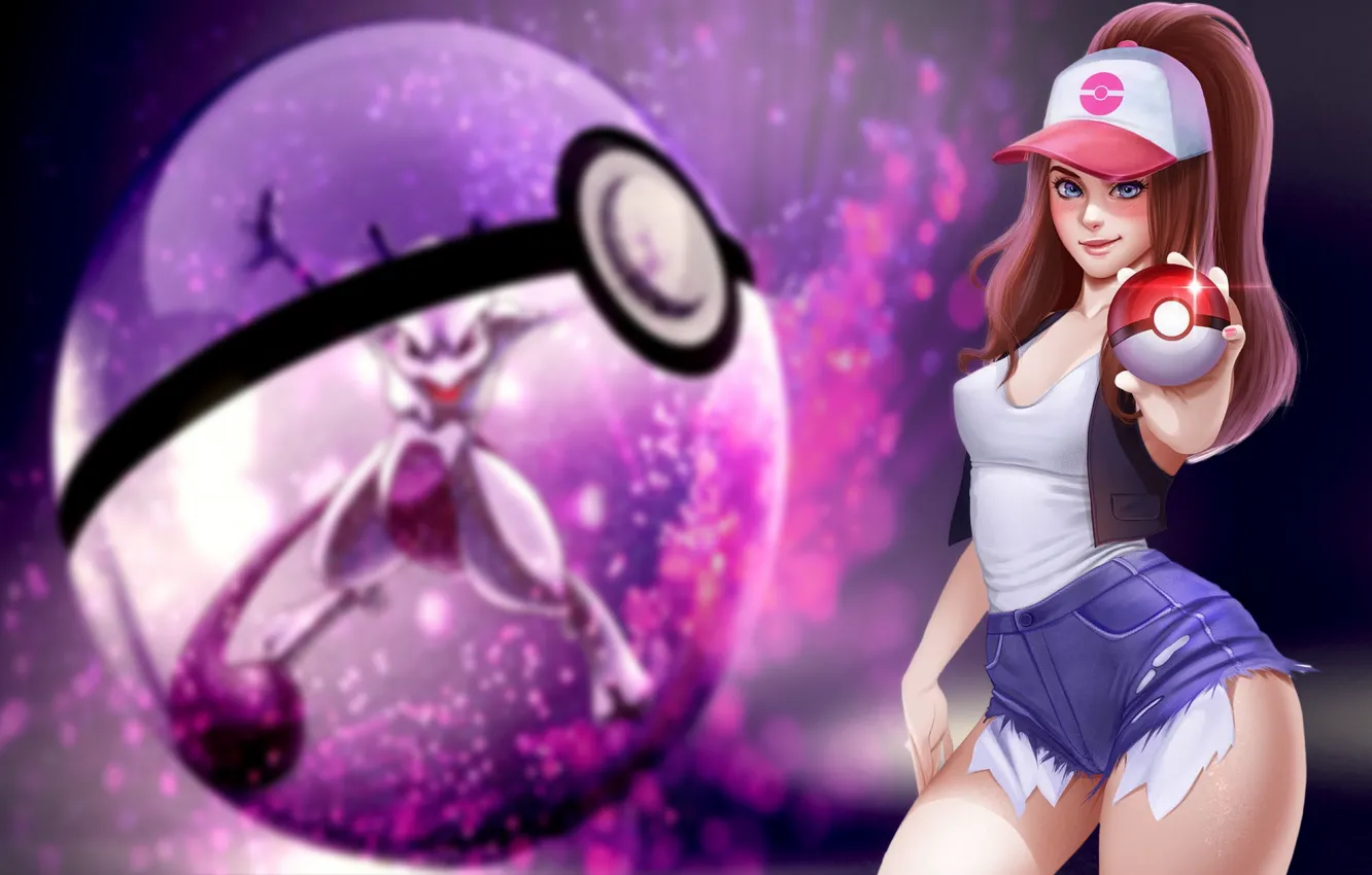 Фото обои girl, fantasy, cat, model, pokemon, mewtwo