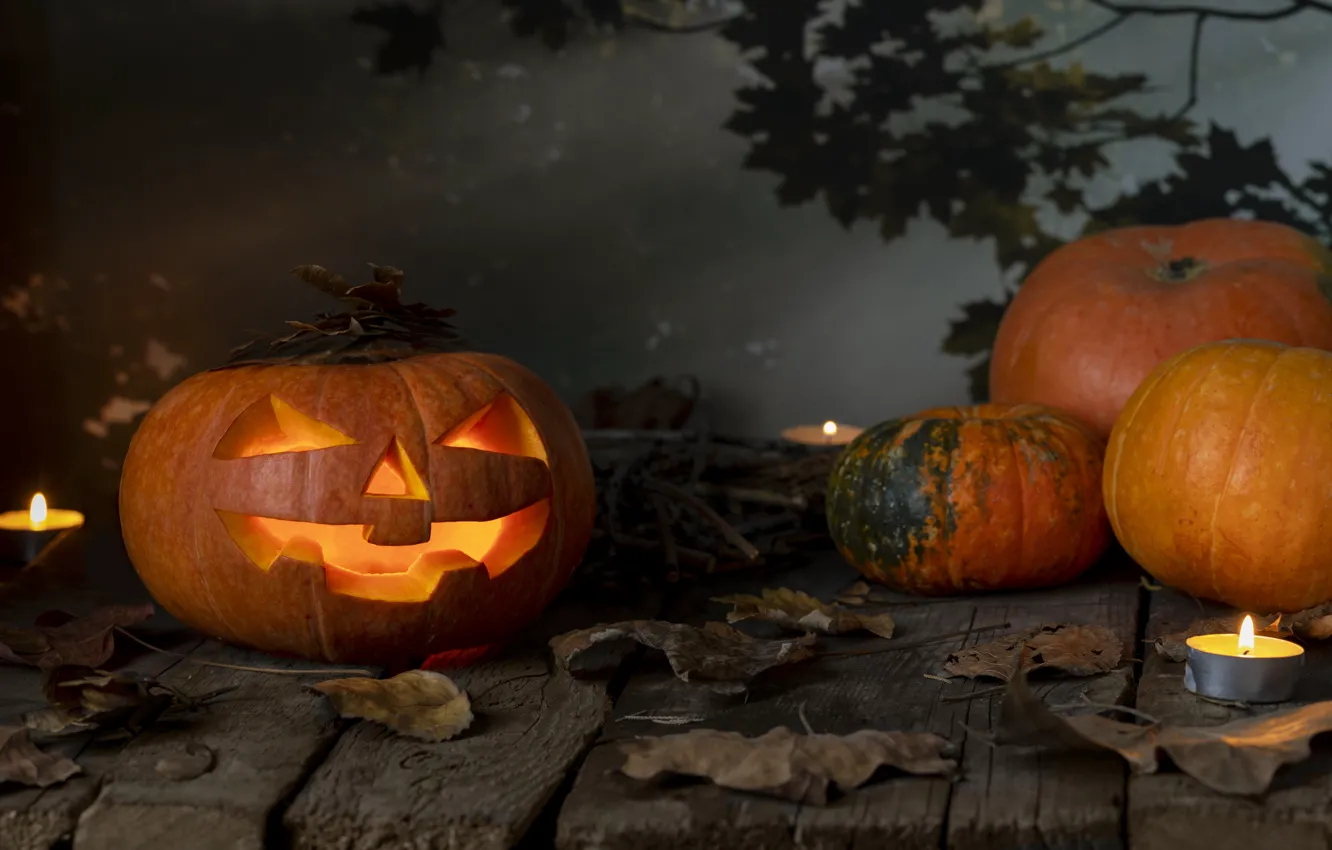 Фото обои осень, листья, тыква, Хэллоуин, halloween, autumn, leaves, pumpkin