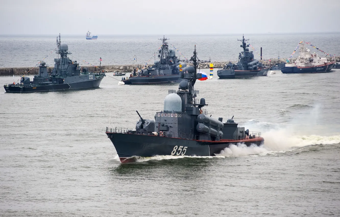 Фото обои море, корабли, Россия, Учения