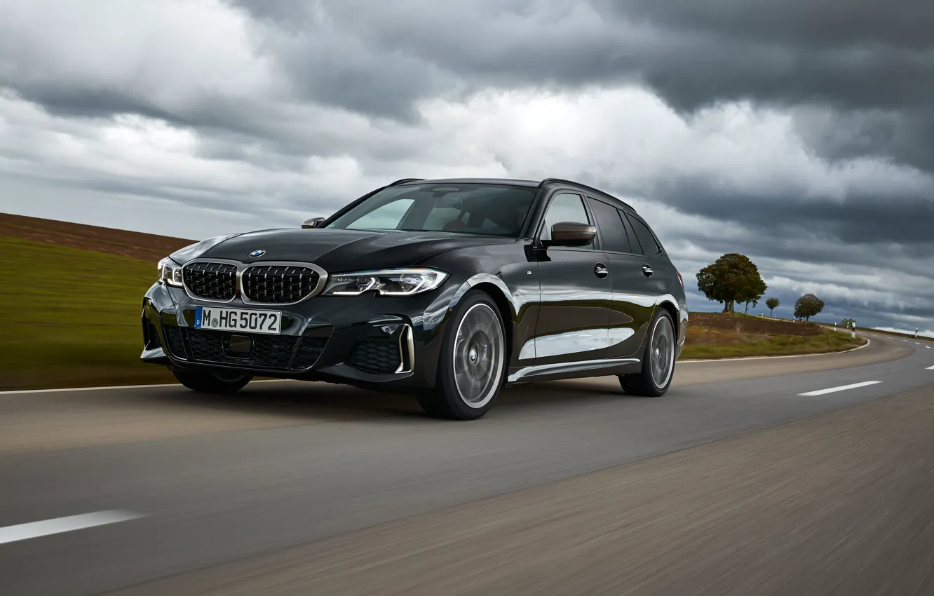 Фото обои тучи, чёрный, BMW, 3-series, универсал, 3er, 2020, 2019