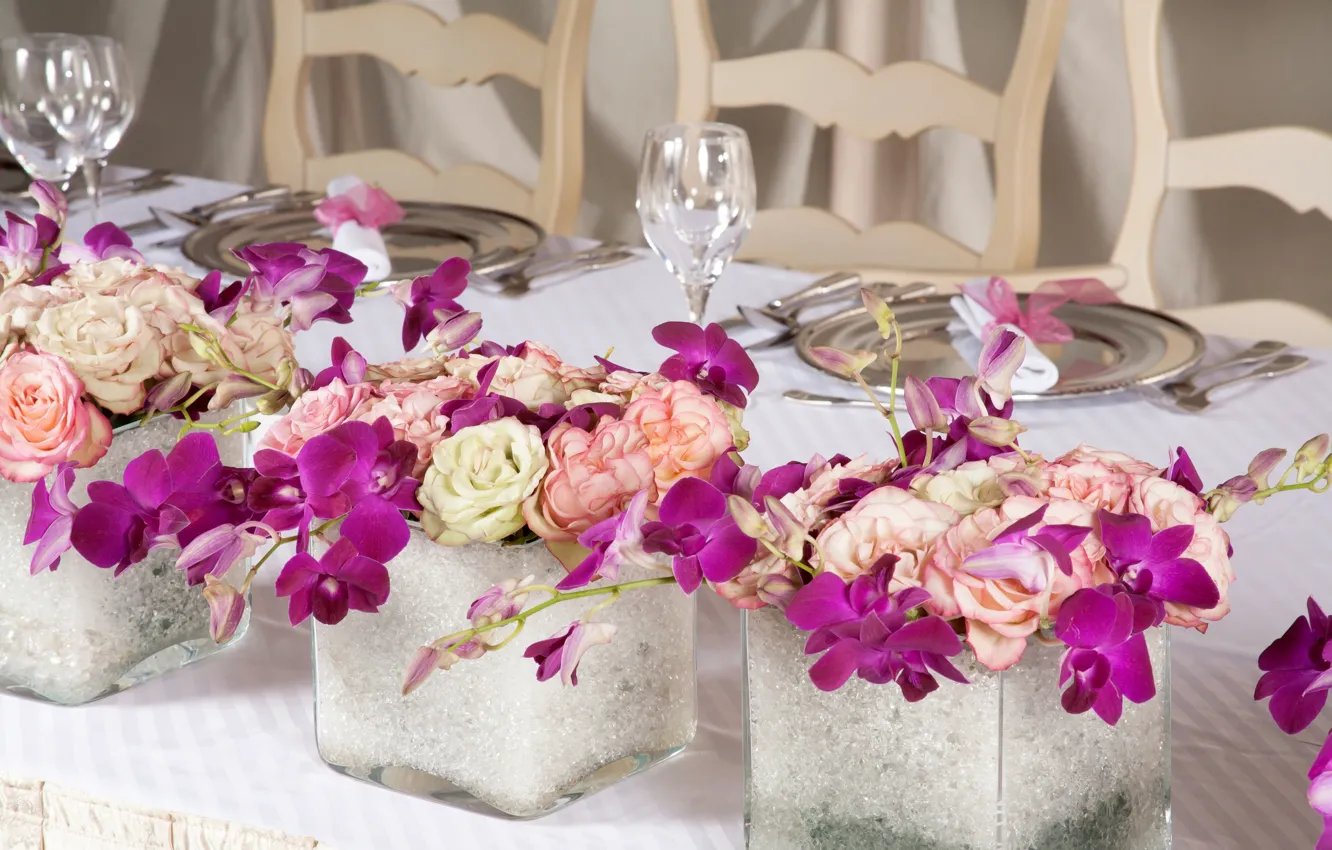 Фото обои цветы, розы, орхидеи, flowers, roses, букеты, orchids, bouquets