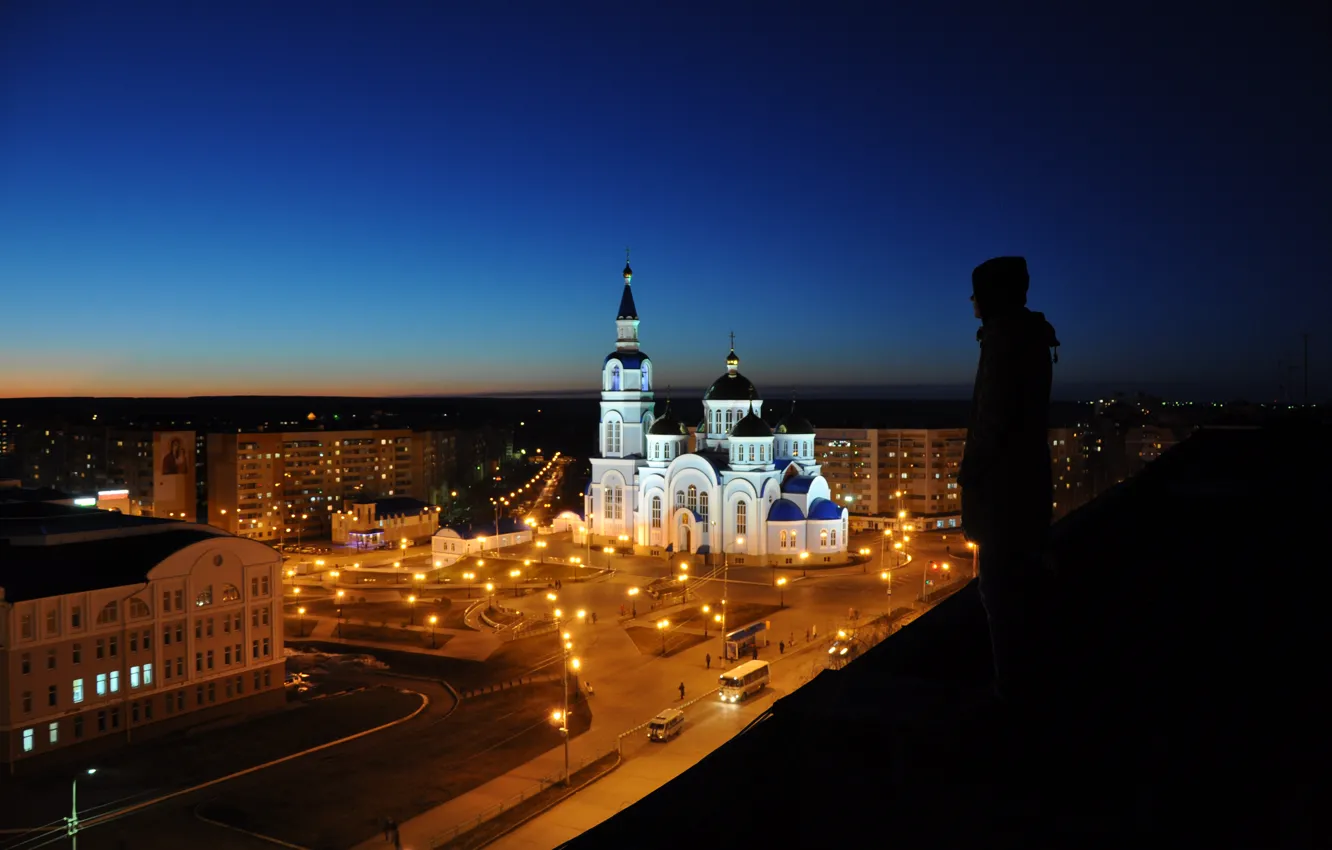 Фото обои город, вечер, храм, архитектура, россия, саранск