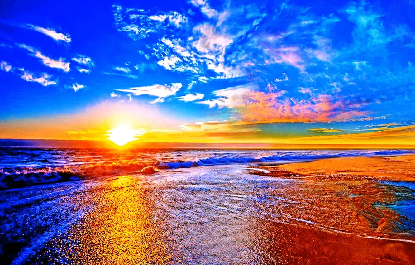 Фото обои beach, landscape, sundown